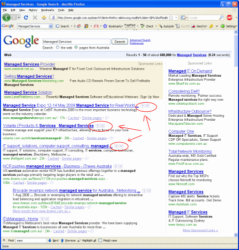 Managed Services Search Result in Google